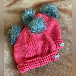 Columbia Knit Beanie *Set of 2* Double Pom Fleece Lined Pink Girls